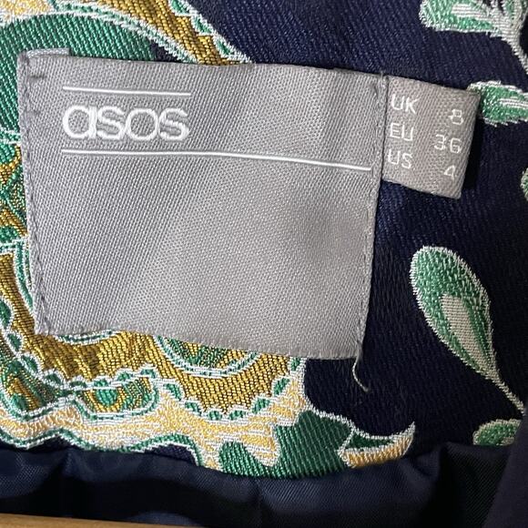 ASOS Blue Green Peacock Jacquard Biker Jacket Artsy Boho Art To Wear US Sz 4 - Picture 7 of 16